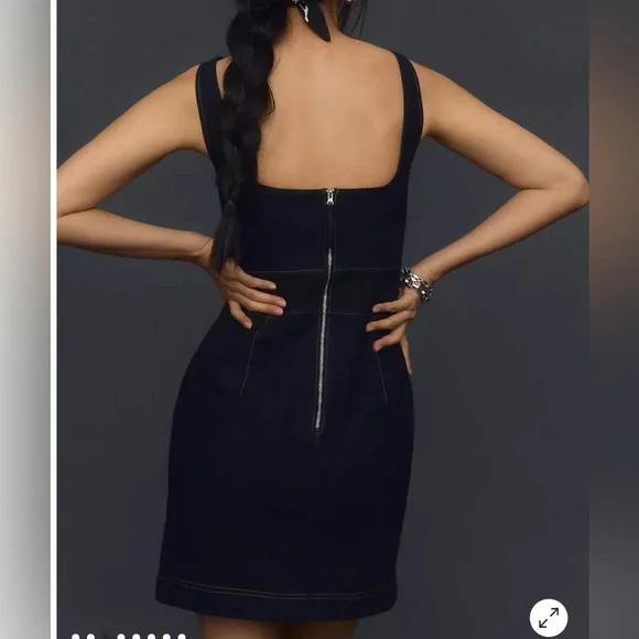 Anthropologie Sleeveless Square-Neck Slim Knit Mini Dress dark Denim size 14 - Picture 4 of 10